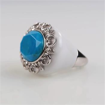 Sterling Silver Blue Stone Diamond Accent Ring