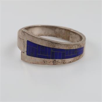 Sterling Silver Blue Stone Inlay Bangle Bracelet