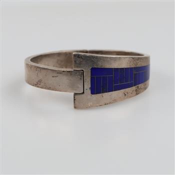 Sterling Silver Blue Stone Inlay Bangle Bracelet