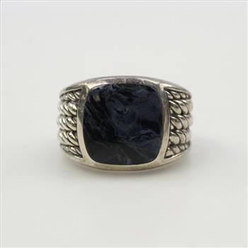 Sterling Silver Blue Stone Signet Ring