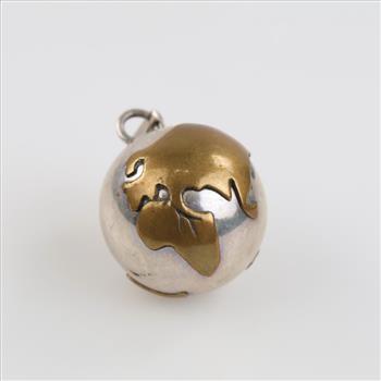 Sterling Silver Brass Accent Globe Bell Pendant
