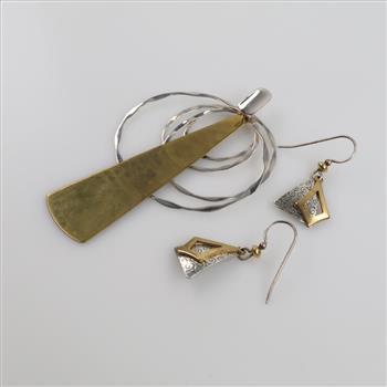 Sterling Silver Brass Accent Jewelry, 3 Pieces