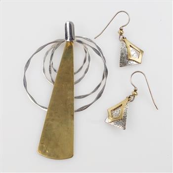 Sterling Silver Brass Accent Jewelry, 3 Pieces
