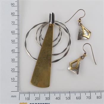 Sterling Silver Brass Accent Jewelry, 3 Pieces