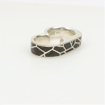 Sterling Silver Brown Stone Inlay Double Finger Ring