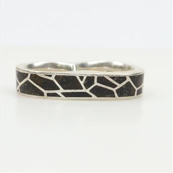 Sterling Silver Brown Stone Inlay Double Finger Ring