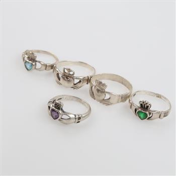 Sterling Silver Claddagh Rings, 5 Pieces