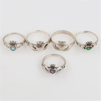 Sterling Silver Claddagh Rings, 5 Pieces