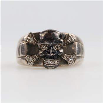 Sterling Silver Clear Stone Accent Skull Ring