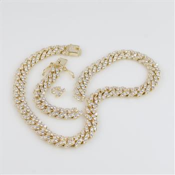 Sterling Silver Clear Stone Cuban Chain Necklace