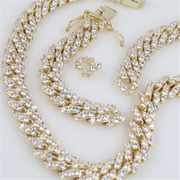 Sterling Silver Clear Stone Cuban Chain Necklace