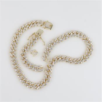 Sterling Silver Clear Stone Cuban Chain Necklace