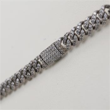 Sterling Silver Clear Stone Cuban Chain Necklace