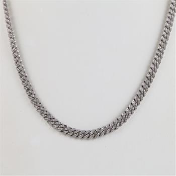 Sterling Silver Clear Stone Cuban Chain Necklace