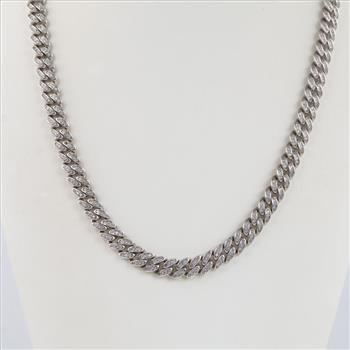 Sterling Silver Clear Stone Cuban Chain Necklace