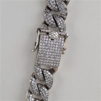 Sterling Silver Clear Stone Curb Chain Necklace