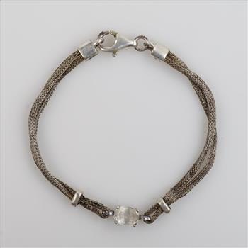 Sterling Silver Clear Stone Double Strand Bracelet