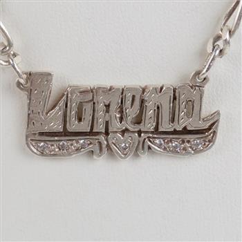 Sterling Silver Clear Stone Figaro Chain Name Plate Necklace