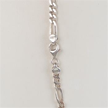 Sterling Silver Clear Stone Figaro Chain Name Plate Necklace