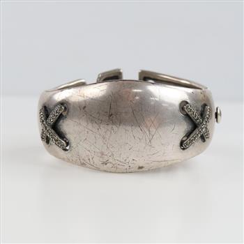 Sterling Silver Clear Stone Hinged Bangle