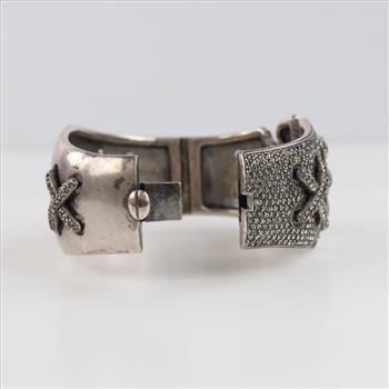 Sterling Silver Clear Stone Hinged Bangle