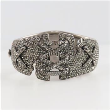 Sterling Silver Clear Stone Hinged Bangle
