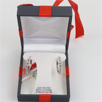 Sterling Silver Clear Stone Hoop Earrings