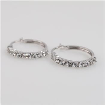 Sterling Silver Clear Stone Hoop Earrings