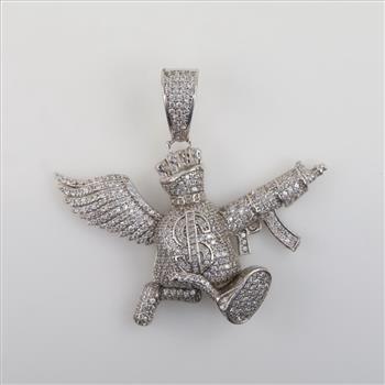 Sterling Silver Clear Stone Money Bag Pendant