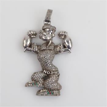 Sterling Silver Clear Stone Popeye The Sailor Man Pendant