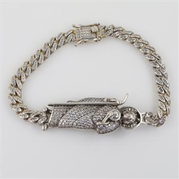 Sterling Silver Clear Stone Religious Pendant Bracelet