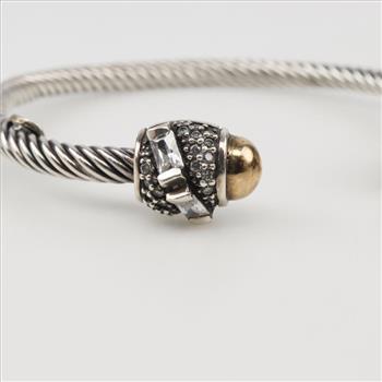 Sterling Silver Clear Stone Twisted Cable Cuff Bracelet