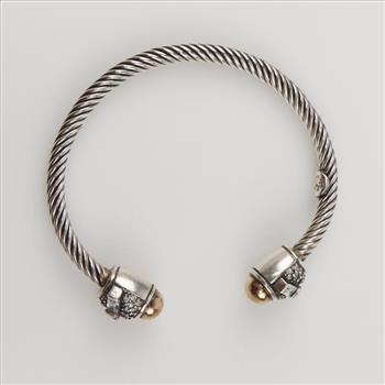 Sterling Silver Clear Stone Twisted Cable Cuff Bracelet