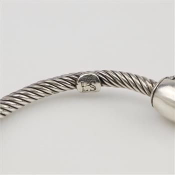 Sterling Silver Clear Stone Twisted Cable Cuff Bracelet