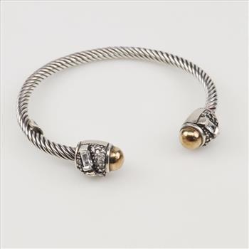 Sterling Silver Clear Stone Twisted Cable Cuff Bracelet