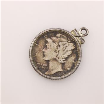 Sterling Silver Coin Holder With Mercury Silver Dime Pendant