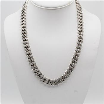 Sterling Silver Cubic Zirconia Curb Link Chain Necklace