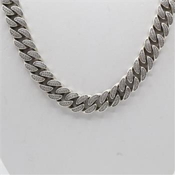 Sterling Silver Cubic Zirconia Curb Link Chain Necklace
