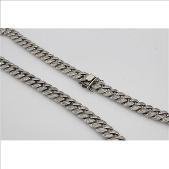 Sterling Silver Cubic Zirconia Curb Link Chain Necklace