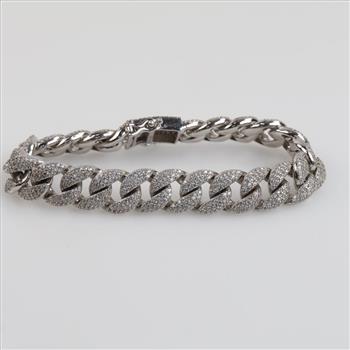 Sterling Silver Cubic Zirconia Wide Curb Link Bracelet