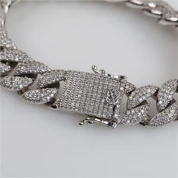 Sterling Silver Cubic Zirconia Wide Curb Link Bracelet