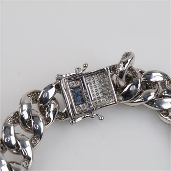 Sterling Silver Cubic Zirconia Wide Curb Link Bracelet
