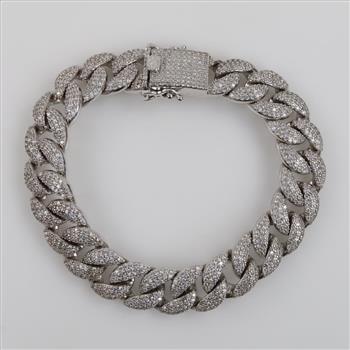 Sterling Silver Cubic Zirconia Wide Curb Link Bracelet