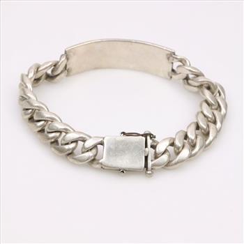 Sterling Silver Curb Chain Name Plate Bracelet