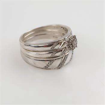 Sterling Silver Diamond Accent Wedding Set, 3 Rings