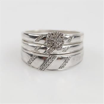 Sterling Silver Diamond Accent Wedding Set, 3 Rings