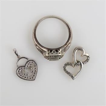 Sterling Silver Diamond Jewelry, 3 Pieces