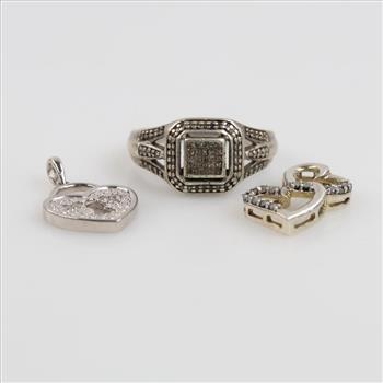 Sterling Silver Diamond Jewelry, 3 Pieces