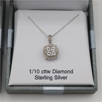 Sterling Silver Diamond Jewelry, 4 Pieces