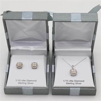 Sterling Silver Diamond Jewelry, 4 Pieces